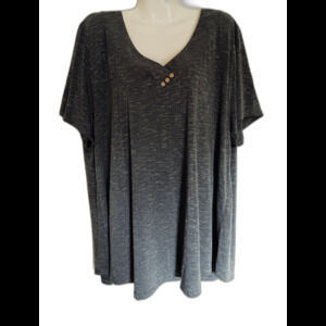 Folunsi Womens Size Gray Blue Heathered Short Sleeve Pullover Blouse, 3X